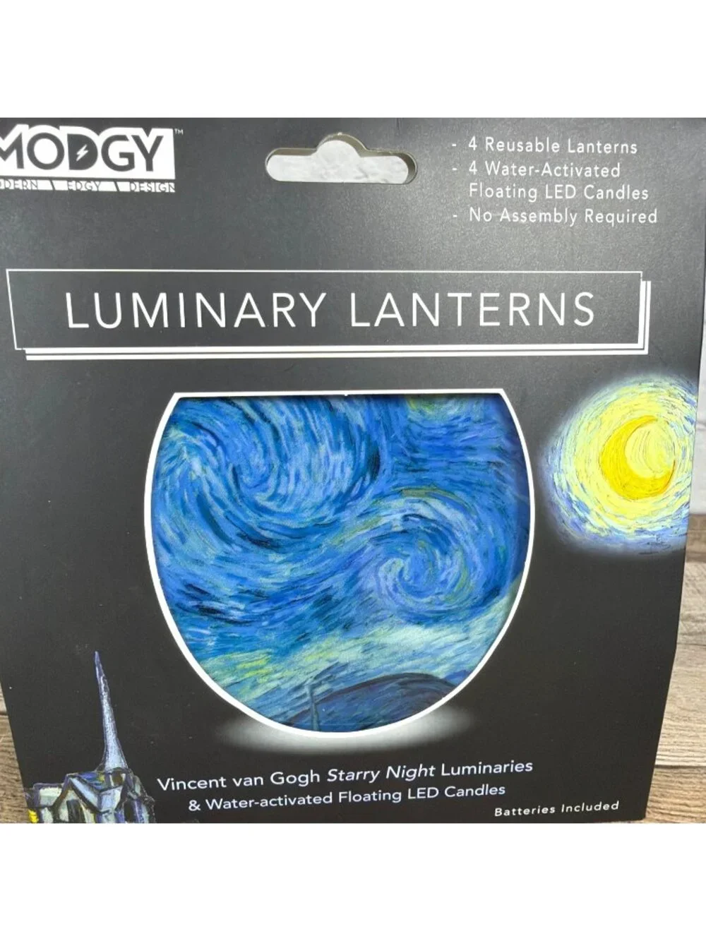 Luminary Lanterns Floating Set of 4 LED Candles Reusable Van Gogh Starry Night